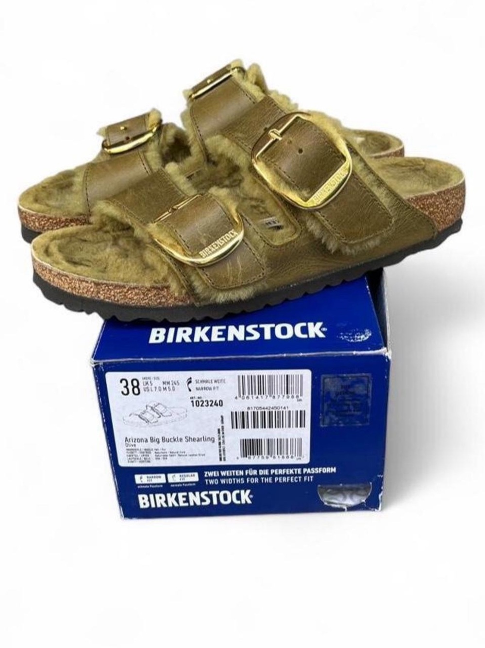 Birkenstock Arizona Big Buckle Shearling Olive Oiled Leather Sandals EU 38 US 7
